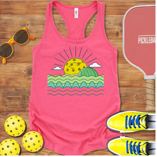 Sunrise Over Ocean Pickleball  Racerback Tank Top