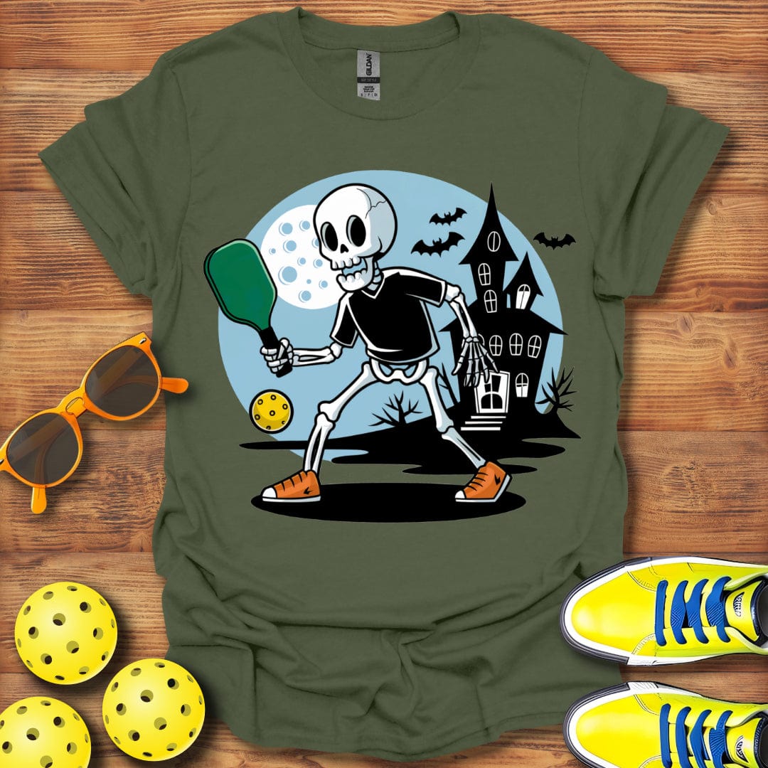 Halloween Skeleton Playing Pickleball T-Shirt