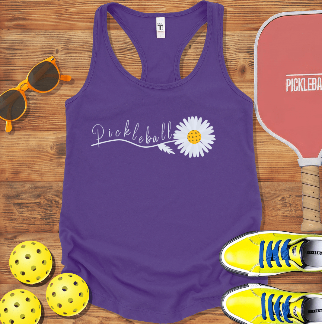 Pickleball White Daisy Racerback Tank Top