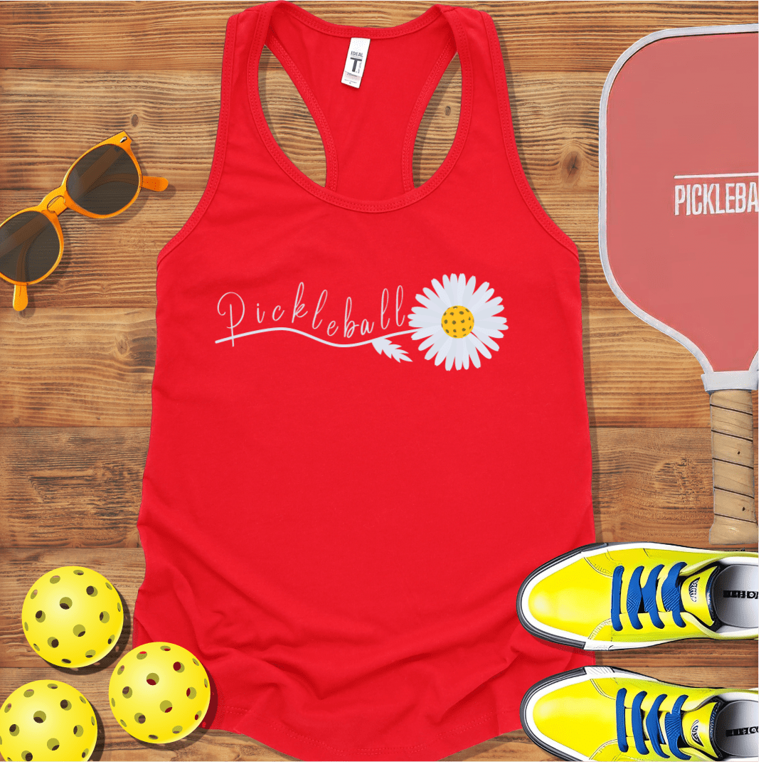 Pickleball White Daisy Racerback Tank Top