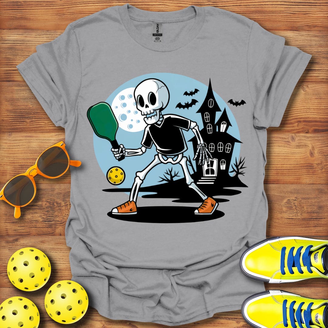 Halloween Skeleton Playing Pickleball T-Shirt